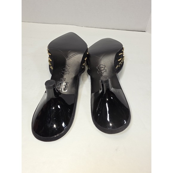 Coldwater Creek Black Gold Beaded Slip On Kitten Heel Mule Shoes Size 7M - Picture 6 of 10